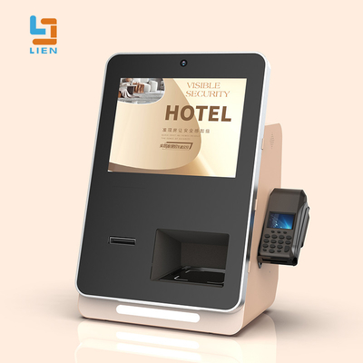 O hotel interno do serviço do auto verifica dentro e quiosque do varredor do passaporte com o distribuidor do cartão do RF