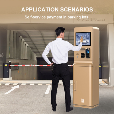 Quiosque de pagamento de estacionamento externo com tela sensível ao toque HD de 21,5 polegadas Câmera leitor de cartão bancário Intercom QR Code Scanner Printer